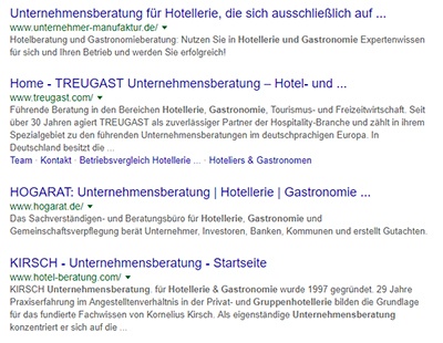 Google Suchmaschine Unternehmensberatung Hotellerie und Gastronomie